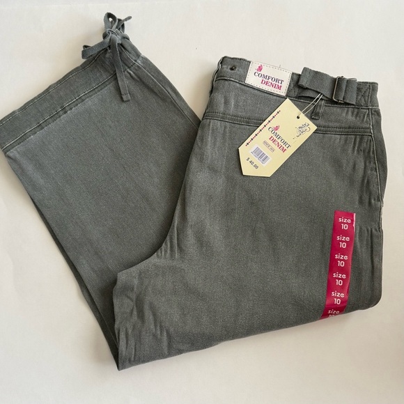 Comfort Denim Green Denim cropped Pants - Picture 4 of 5